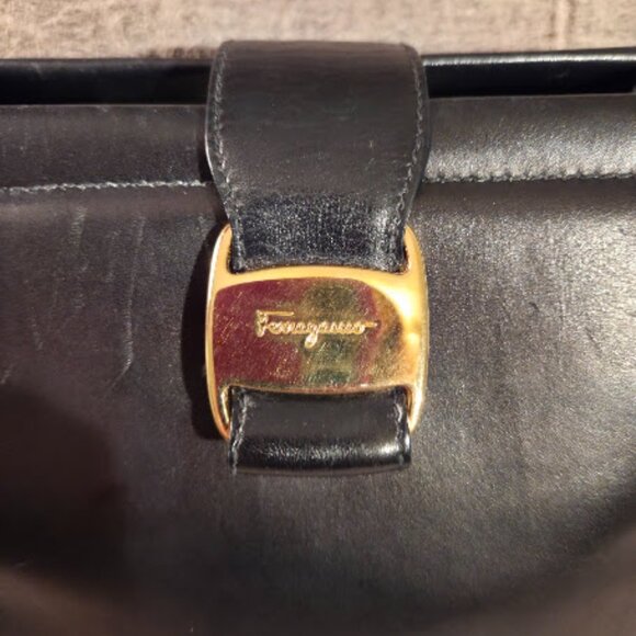 Ferragamo Vintage Black Leather Vara Shoulder Bag – Italian Designer - Picture 3 of 7